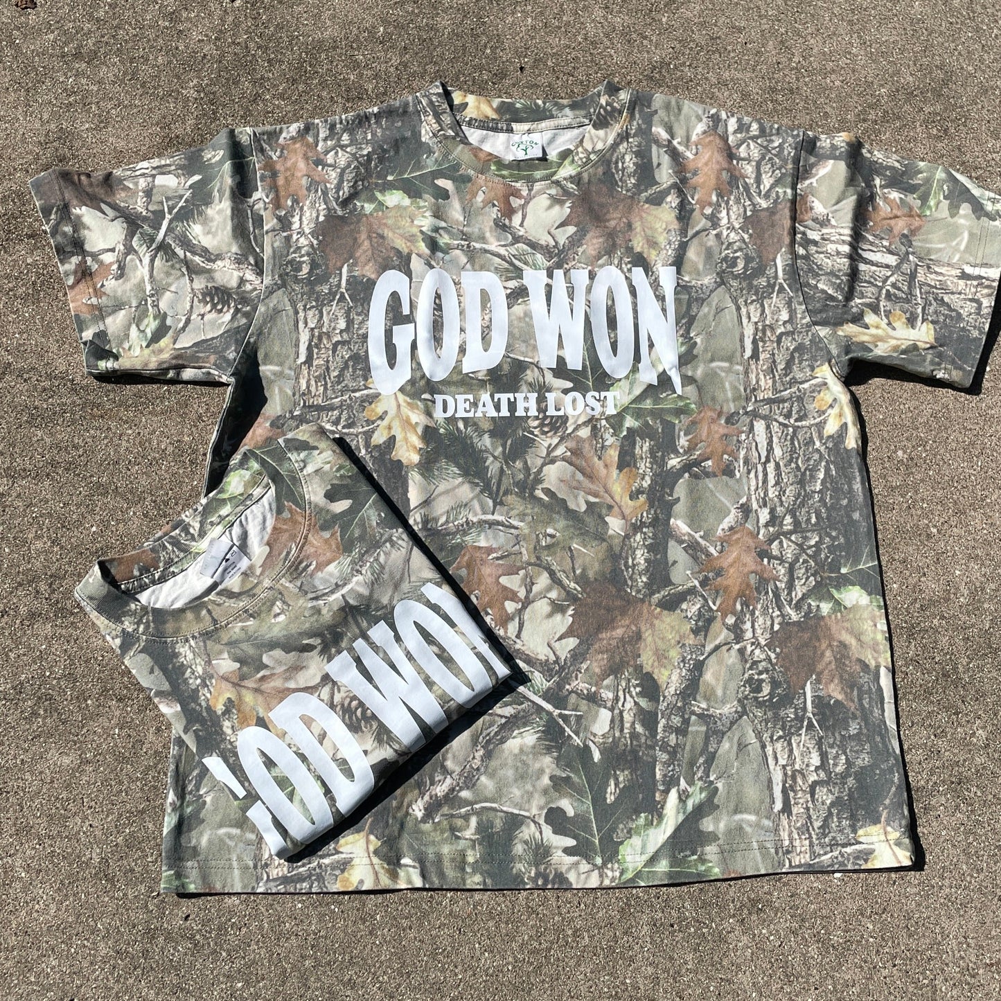 God Won Tee - Vintage Wooded Camo