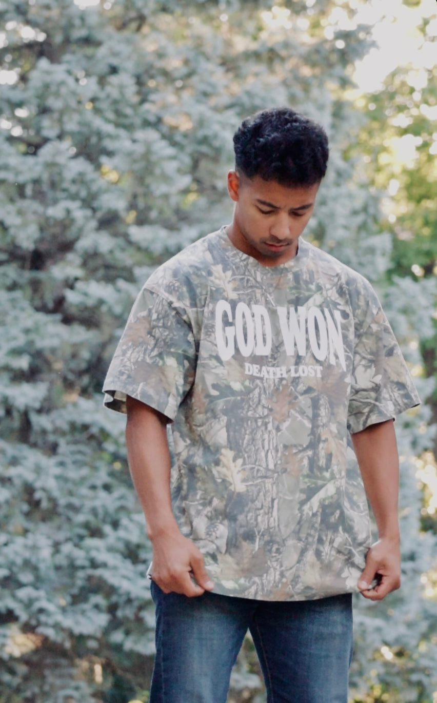 God Won Tee - Vintage Wooded Camo