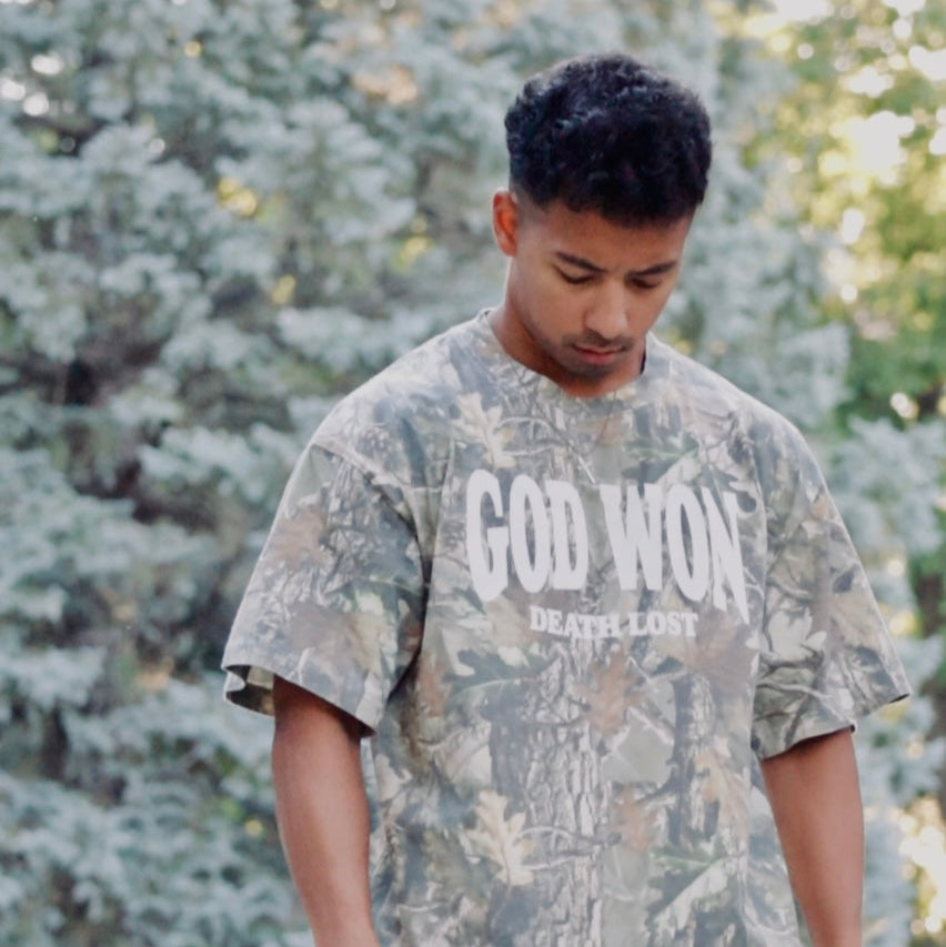God Won Tee - Vintage Wooded Camo